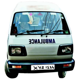 AMBULANCE is written on Ambulance vehicles laterally inverted.
